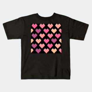 Pixel Pink Hearts Pattern Kids T-Shirt